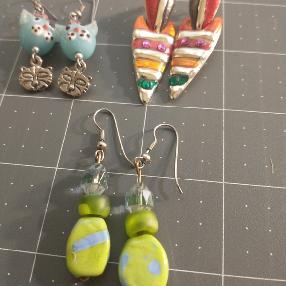 Three pairs of eclectic dangle earrings each about two inches long - Picture 3 of 3